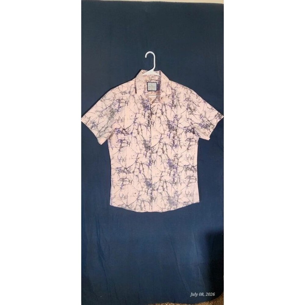 Suslo Couture Mens XL Pink Marble Abstract Short Sleeve Button Up Shirt Slim Fit